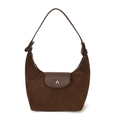 Braune Wildleder-Hobo-Tasche mit Ledergriff und silberner Metallschnalle im Minimal-Stil - Braun