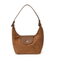 Braune Retro-Wildleder-Unterachseltasche in Halbmondform mit Lederklappe und Schnalle - Braun