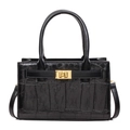 Sac à main noir motif crocodile avec fermoir doré et bandoulière fine élégante - Noir