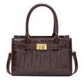 Sac à main marron foncé pour femme avec motif crocodile et fermoir doré rectangulaire chic - café