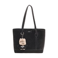 Bolso tote negro con costuras blancas y colgante de oso de estilo casual minimalista - Con Colgante / Negro