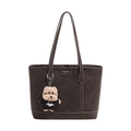 Bolso tote minimalista marrón oscuro con costuras en contraste y colgante de cachorro - Con Colgante / Marrón