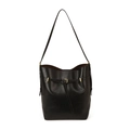 Minimalistische schwarze Eimertasche für Damen mit goldener Hardware und Schnalle - Schwarz