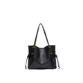 Classic black ostrich-embossed faux leather tote bag with elegant gold hardware - Black