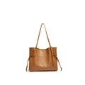 Brown vintage underarm tote bag with ostrich skin texture and stylish side drawstring - Brown