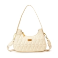 Borsa hobo trapuntata beige con tracolla jacquard regolabile e placca logo dorata - Bianco