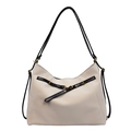 Bolso tote marfil minimalista con correas de cuero negro y detalles metálicos dorados - Blanco