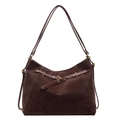 Bolso tote de ante marrón oscuro retro con correas dobles y hebillas de metal dorado - Marrón