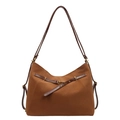 Bolso tote hobo de ante marrón oscuro con detalle de hebilla cruzada y dos correas - Marrón