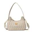 Elegante borsa a spalla trapuntata beige con motivo a triangoli e finiture oro - Grigio