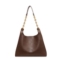 Borsa hobo marrone scuro in pelle a pieghe con catena dorata stile retrò donna - Marrone