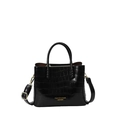 Elegante borsa a mano nera con motivo coccodrillo, logo dorato e tracolla regolabile - Nero