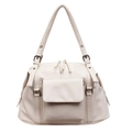 Vintage grote shopper tas van crème wit kunstleer met kwastjes en zilveren gesp - Wit