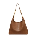 Borsa hobo vintage marrone con trama in pelle increspata e catena dorata a tracolla - Marrone