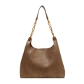 Borsa tote vintage marrone a tracolla con catena in ecopelle testurizzata capiente - Cachi