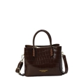 Elegante borsa tote marrone scuro con trama a coccodrillo e dettagli logo dorati da donna - Marrone