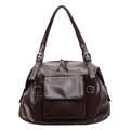 Donkerbruine retro tote bag van zacht leer met zilverkleurige metalen accenten - Bruin