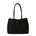 Klassische schwarze Tote Bag aus weichem Veloursleder mit Schnalle und langen Trägern - Schwarz