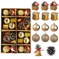 Set decorazioni natalizie con palline dorate, campane e pigne in una scatola kraft - Oro