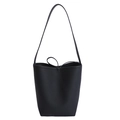 Bolso cubo minimalista de cuero negro con patrón litchi y correa de hombro delgada - Negro