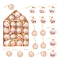 Rose gold Christmas ornament set with glitter and striped balls in a house-shaped box - Ball House