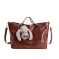 Grand sac fourre-tout rétro en cuir marron avec breloque lapin et bandoulière réglable - Avec Pendentif / Marron
