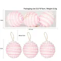 Set di tre palline di Natale da 8cm in schiuma rosa e bianca con glitter e onde fini - 8cm / Rosa