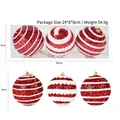 Set van 3 rood-witte glitter kerstballen met snoepstrepen in verpakkingsdoos - 8cm / Rood