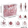 Pink Christmas ornaments set with mixed electroplated baubles and snowflakes in box - Pink