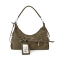 Hobo-Schultertasche in Olivgrün mit Kieselleder-Struktur und geflochtenen Knotendetails - Grün