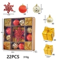 Set di 22 decorazioni natalizie con fiocchi di neve rossi e palline dorate - 1 scatola / Fiocco di Neve Rosso