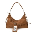 Braune Vintage Schultertasche im Biker-Stil mit geflochtenem Riemen und Reißverschluss - Braun