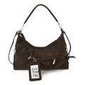Sac hobo marron foncé avec bandoulière tressée et poche zippée décorative devant - Marron