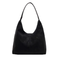 Black large capacity hobo tote bag with matte finish and wide shoulder strap - Black
