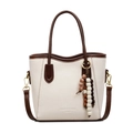 Chic cream and brown bucket bag with wooden bead charm and adjustable strap - Off White