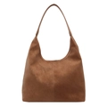 Dark brown large capacity faux leather Hobo shoulder bag with subtle lychee texture - Brown