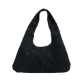 Borsa hobo minimalista in pelle scamosciata nera con cuciture radiali e tracolla larga - Nero