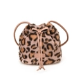 Bolso bucket de piel sintética de leopardo con cordón de cuero rosa y detalle de lazo - Rosa