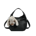 Schwarze Handtasche aus Leder mit Kieselprägung und Plüsch-Hasen-Anhänger - Mit Anhänger / Schwarz