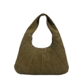 Borsa hobo verde oliva in finta pelle scamosciata con cuciture radiali e tracolla integrata - Verde
