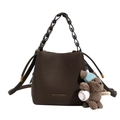 Borsa a secchiello marrone scuro con trama litchi e ciondolo a orsetto - Con Ciondolo / Marrone