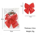 Red Christmas bow with gold grid texture, size 18x15cm, weight 25g, festive tree ornament - Red (1 Count)