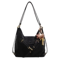 Retro black matte tote bag with golden hardware and cute bear charm decoration - With Bear Pendant / Black