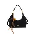 Sac hobo croissant en daim noir avec pendentif ethnique à pompons et détails dorés - Avec Pendentif / Noir