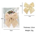 Champagne gold plaid Christmas bow ornament, 15x18cm glitter fabric tree decoration - 1 Off-white