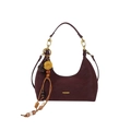 Sac demi-lune rouge foncé en similicuir avec pompon ethnique et bandoulière réglable - Avec Pendentif / Bordeaux