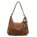 Brown vintage faux leather hobo bag with a decorative flap and cute bear pendant - With Bear Pendant / Brown