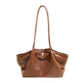 Sac fourre-tout plissé en cuir marron caramel avec boucle métallique dorée - Marron