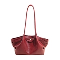Grand sac cabas rétro bordeaux avec finition plissée brillante et détails dorés - Rouge