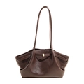 Grand sac fourre-tout marron vintage avec longues bandoulières et haut froncé - Café